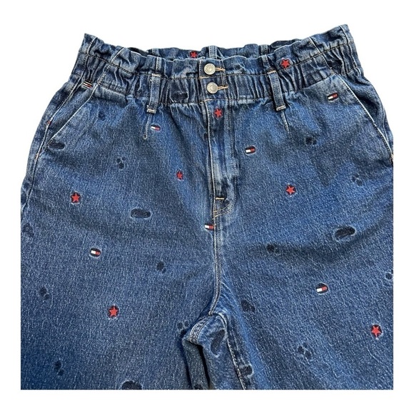 Tommy Hilfiger High Rise Paper Bag Style Mom Jeans With Embroidery - Size 14 - Picture 4 of 16